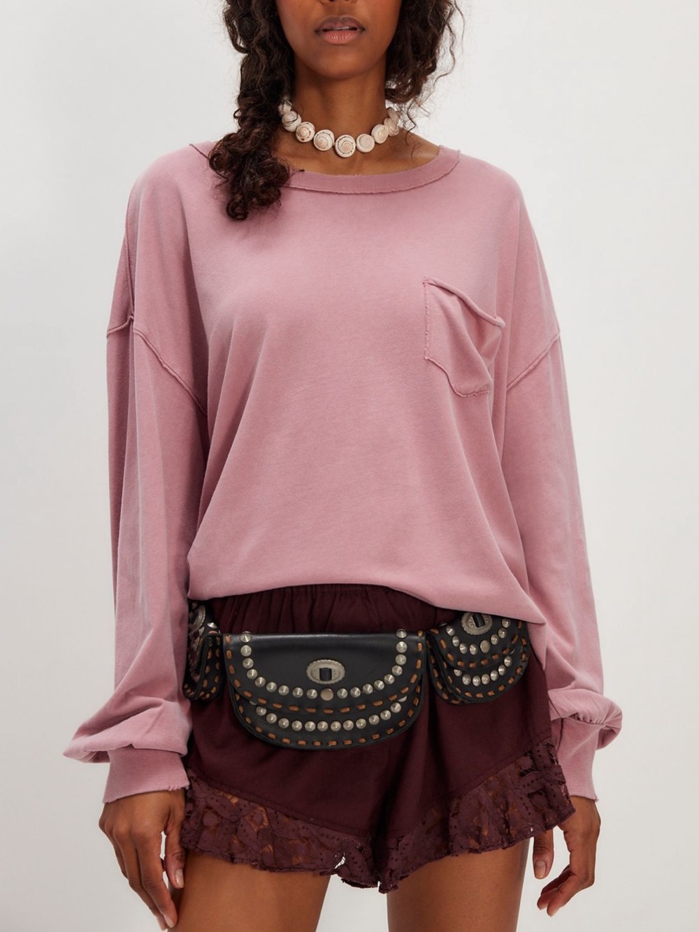 Free People We The Free Long Sleeve Fade Into You Relaxed Tee Mauve Blossom